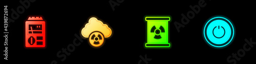 Set Dosimeter, Acid rain and radioactive cloud, Radioactive waste barrel and Power button icon. Vector