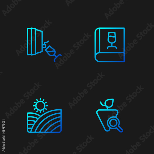 Set line Grapes, Vineyard wine grapes, Wine tasting, degustation and Book about. Gradient color icons. Vector