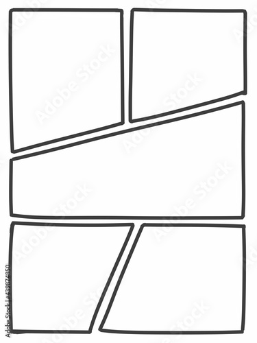 A vertical comic book panel, made of many angled hand-drawn boxes (empty). Useful layout.
