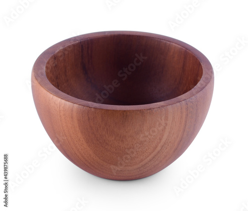 empty wood bowl on white background.