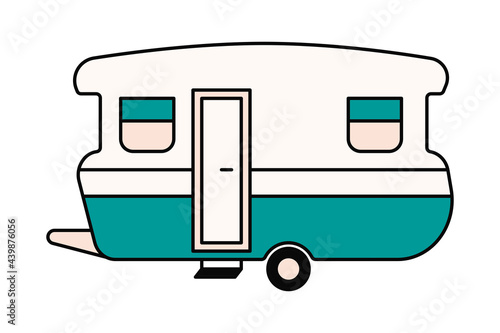 Vintage caravan trailer for camping and travel in vector icon