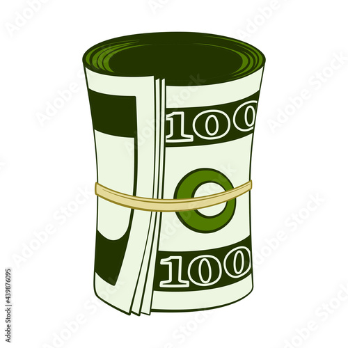 Roll of money or cash in hundred dollar bills as vector icon