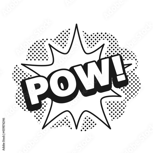 Pow word in action explosion label for comic effect as vector icon