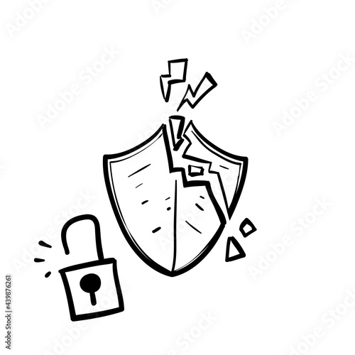 hand drawn doodle broken shield illustration vector