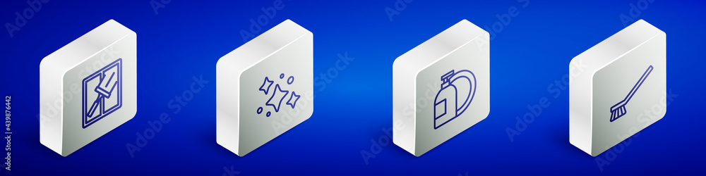 Set Isometric line Rubber cleaner for windows, Home cleaning service, Dishwashing liquid bottle and Brush icon. Vector Set Isometric line Rubber cleaner for windows, Home cleaning service, Dishwashing liquid bottle and Brush icon. Vector