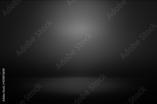 abstract dark black and gray empty room studio backdrop wallpaper inside room wall light black and empty space and gradient spotlight floor texture background.