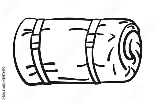 Rolled up sleeping bag or bed roll as camping equipment in vector icon