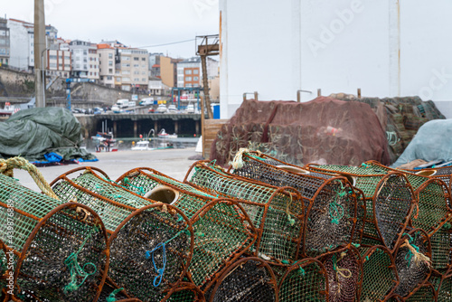 Close up of Fishing traps in Malpica Seaport Galicia Spain photo