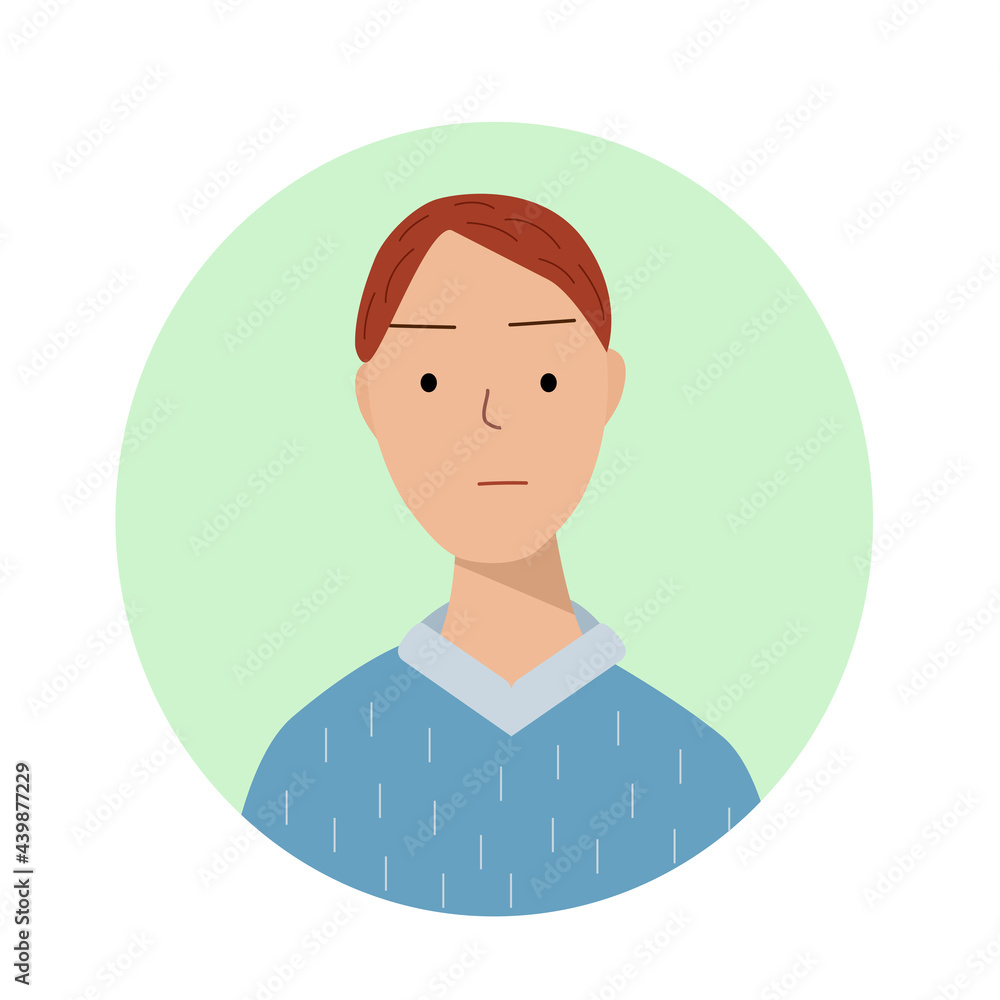 Young man porter character for the avatar, a surprised sad serious face. Trendy style illustration for icon, avatars, portrait design. Young man porter character for the avatar, a surprised sad serious face. Trendy style illustration for icon, avatars, portrait design.