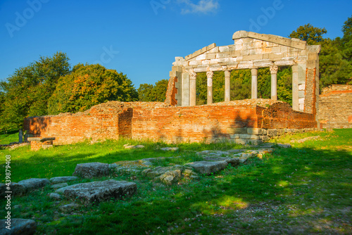 APOLLONIA, ALBANIA: Ancient Greek temple with white columns in the city of Apolonia in Albania. photo