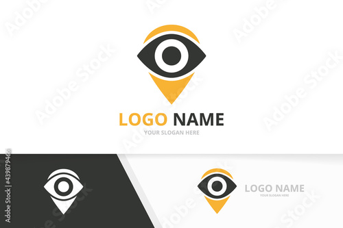 Vector eye and map pointer logo combination. Unique vision logotype design template.