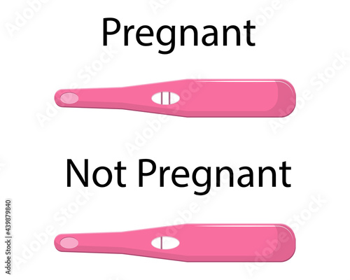 Set of different pregnancy tests, with one and two stripes positive, negative.