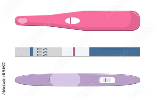 Set of different pregnancy tests, with one stripe, negative. Female reproductive concept Isolated on white background..Vector illustration.