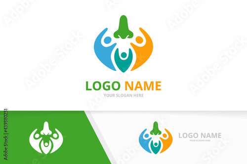 Vector nose and family logo combination. ENT clinic, otolaryngology logotype design template.