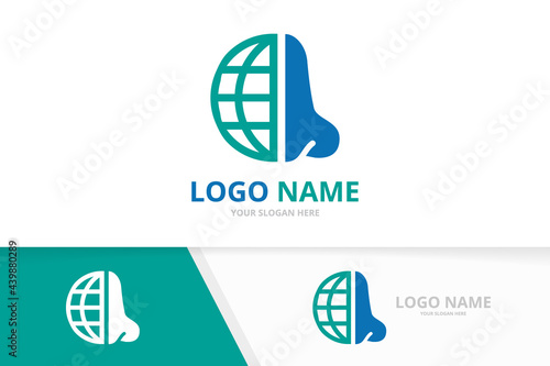 Vector nose and globe logo combination. ENT clinic, otolaryngology logotype design template.