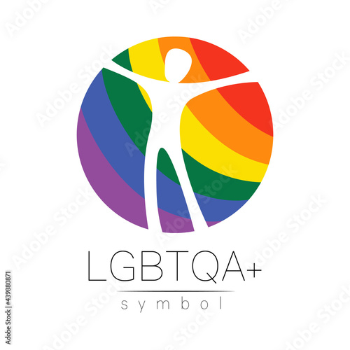 Vector LGBTQA logo symbol. Pride flag background. Icon for gay, lesbian, bisexual, transsexual, queer and allies person. Can be use for sign activism, psychology or counseling. LGBT logotype on white.
