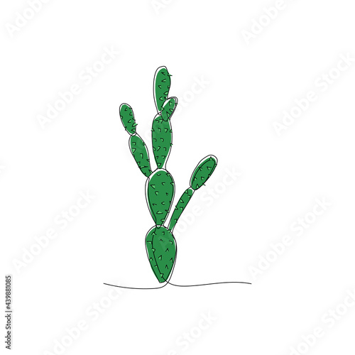 Abstract cactus plant in continuous line drawing and coloring. Modern minimalist art.