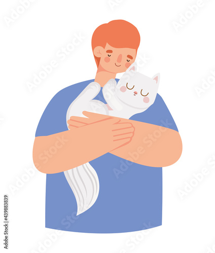 man and cat