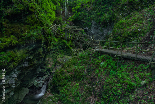 Strait valley with Rotschbach creek and Kesselfall waterfall without water photo