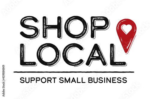 Shop Local Icon with Map Pin with Heart - Love to Shop Small Business - Red Map Pin - Support Local Commerce and Community