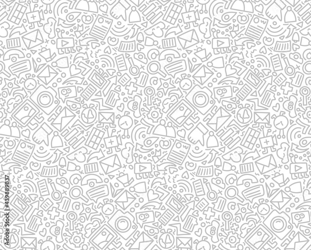 Social media seamless pattern doodle style. Vector illustration wits hand drawn icons