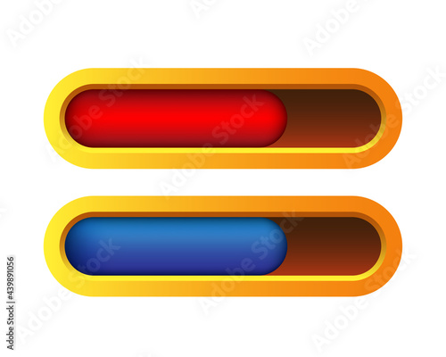 Health and mana bar. Game health and mana scale. Mana points and health points. 3d Vector illustration.