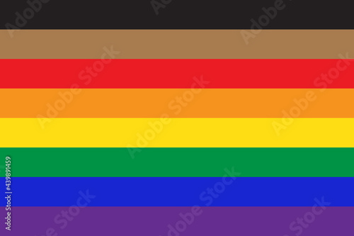 New pride flag LGBTQ background . Redesign including Black and Brown stripes. Flat vector illustration