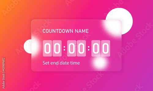 Glassmorphism style. Countdown timer counter icon. Remaining countdown concept. Realistic glass morphism effect with set of transparent glass plates. Vector illustration