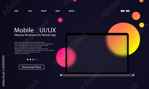 Glassmorphism style. Laptop template UI UX design. Notebook icon. Realistic glass morphism effect with set of transparent glass plates. Vector illustration