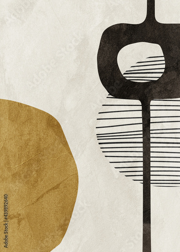 beautiful digital art of abstract and organic geometric shapes, beige, brown, black