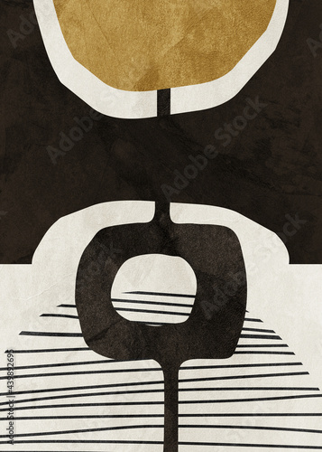 beautiful digital art of abstract and organic geometric shapes, beige, brown, black