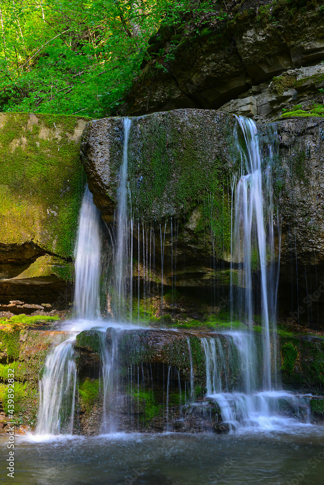 Fototapeta premium Waterfall in the sunny summer forest of the Caucasus