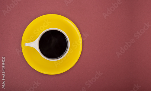 Black coffee top view with banner and copy space