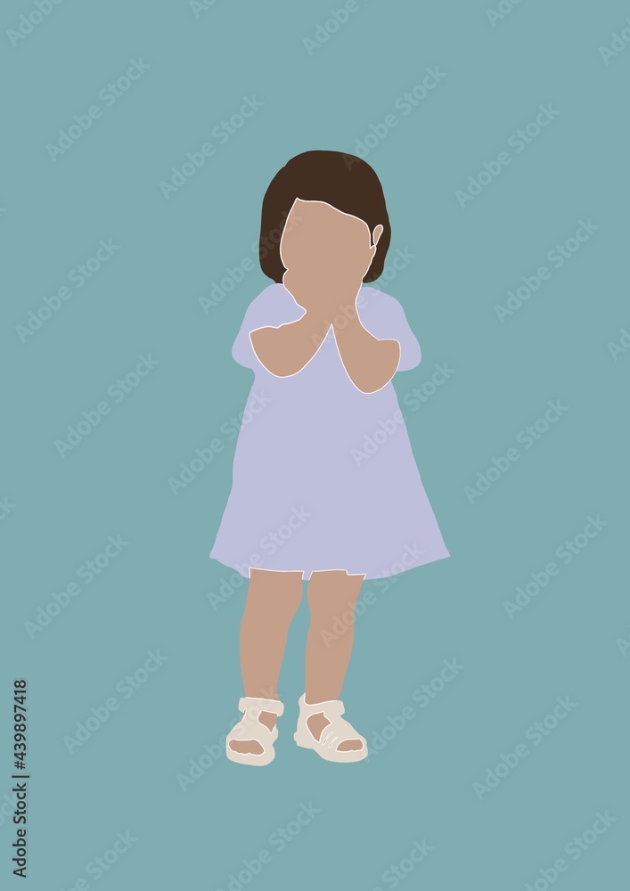 Illustration of a child girl in a dress on a blue background