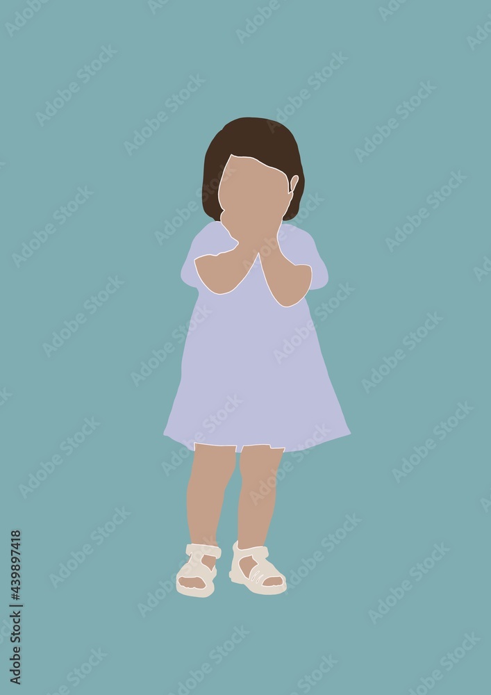 Illustration of a child girl in a dress on a blue background Illustration of a child girl in a dress on a blue background