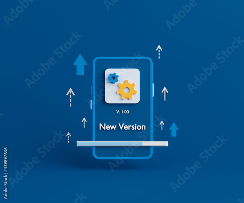 Tableau sur toile 3d rendering smartphone with update interface on blue background.
