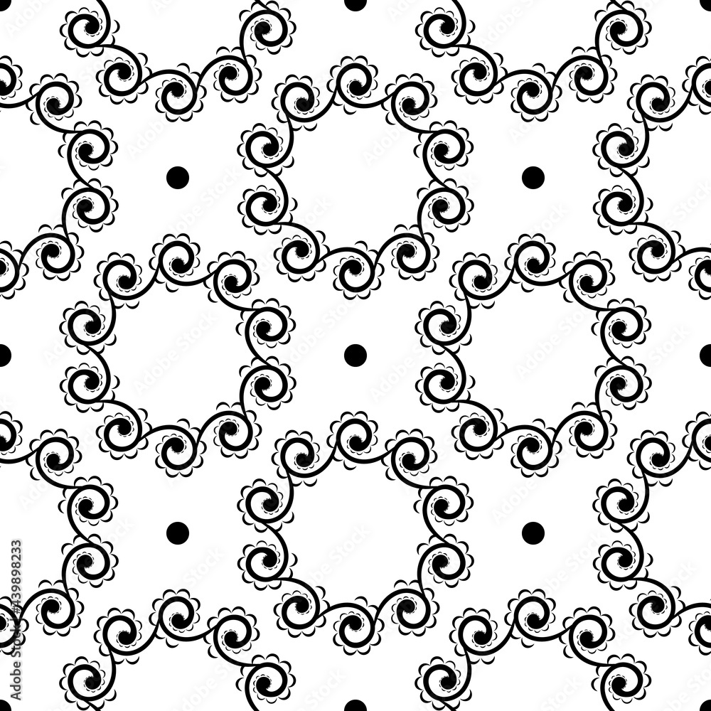 Oriental seamless vector background. Black and white floral element. Graphic ornament for wallpaper, fabric, wrapping, packaging. Oriental floral ornament. Simple style, vector illustration. Oriental seamless vector background. Black and white floral element. Graphic ornament for wallpaper, fabric, wrapping, packaging. Oriental floral ornament. Simple style, vector illustration.