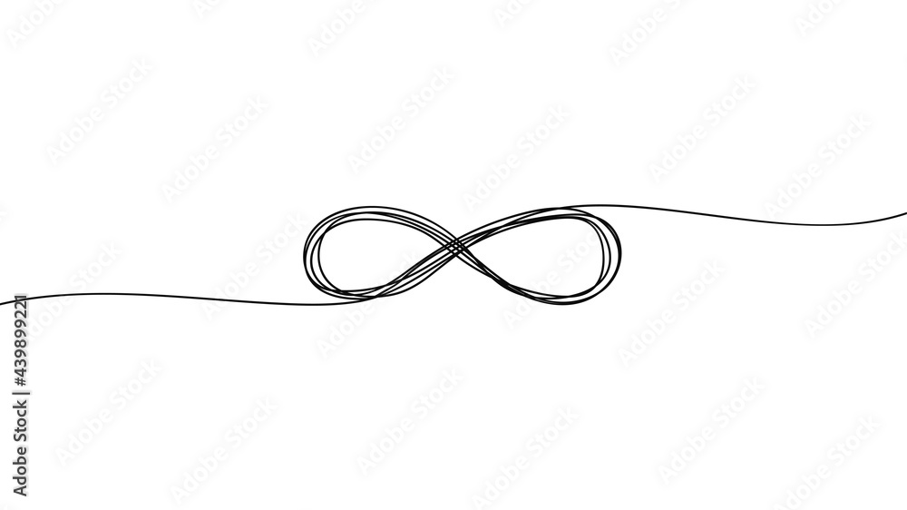 Infinity symbol drawn by one line isolated on white background. Repetitions or unlimited cycling. Vector illustration Infinity symbol drawn by one line isolated on white background. Repetitions or unlimited cycling. Vector illustration