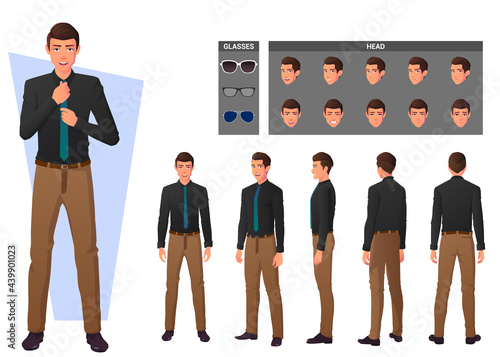 Cartoon Business Man Wearing Shirt and Standing in Different poses Character Creation Set.