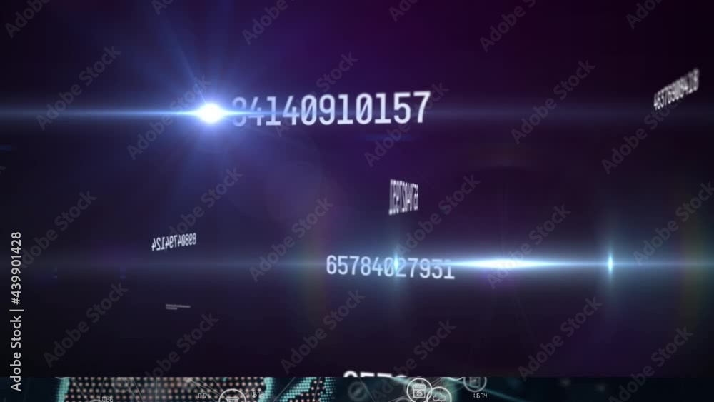 Animation of numbers changing over glowing light on purple background Animation of numbers changing over glowing light on purple background