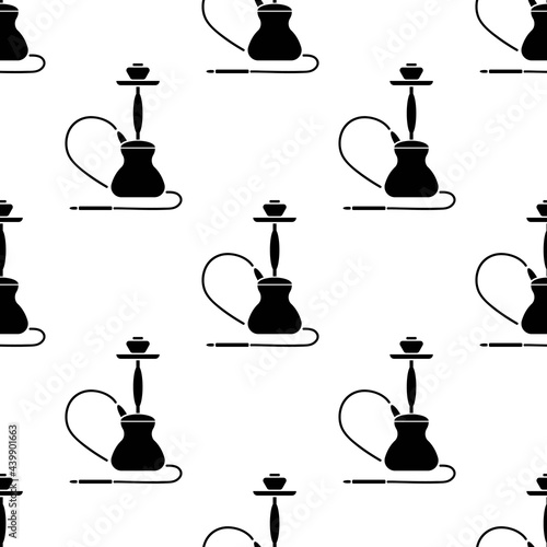 Vector Arabic Hookah Silhouette Seamless Pattern Isolated on White Background.