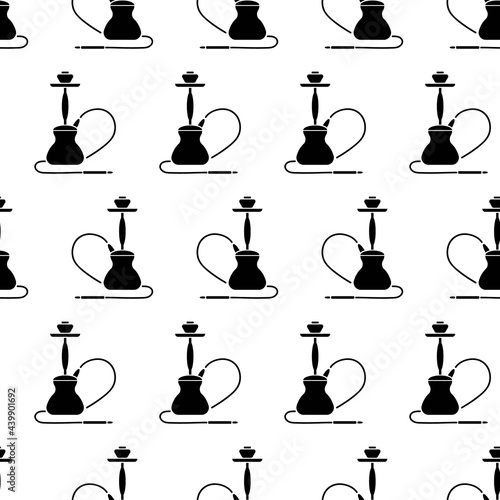 Vector Arabic Hookah Silhouette Seamless Pattern Isolated on White Background.