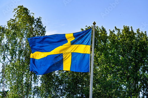swedish flag waving a windy national day
