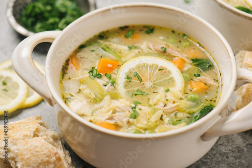 Lemon orzo chicken soup dinner