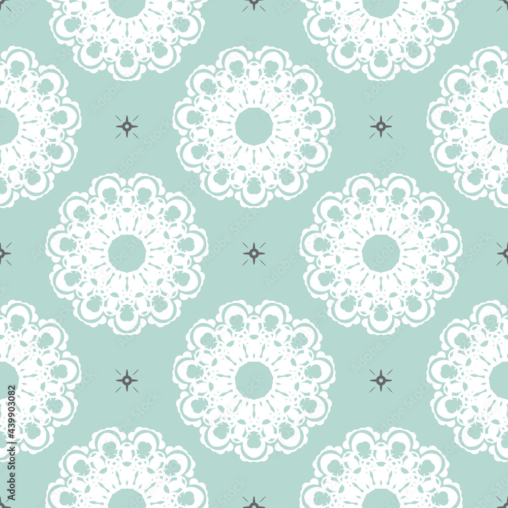 Oriental seamless vector background. Wallpaper in a baroque style pattern. Baby blue floral element. Graphic ornament for wallpaper, fabric, packaging. Oriental floral ornament.
