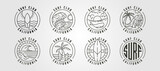 set of line art california surf club icon logo vector illustration design, ocean landscape minimal logo design