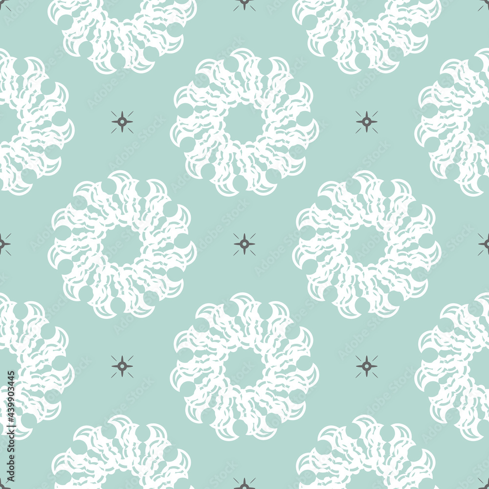 Fototapeta premium Wallpaper in a baroque style pattern. Baby blue floral element. Graphic ornament for wallpaper, fabric, packaging, wrapping. Oriental floral ornament.
