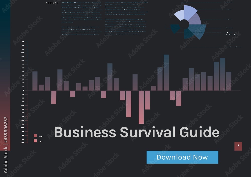 Composition of business survival guide and download now text, with graph on black