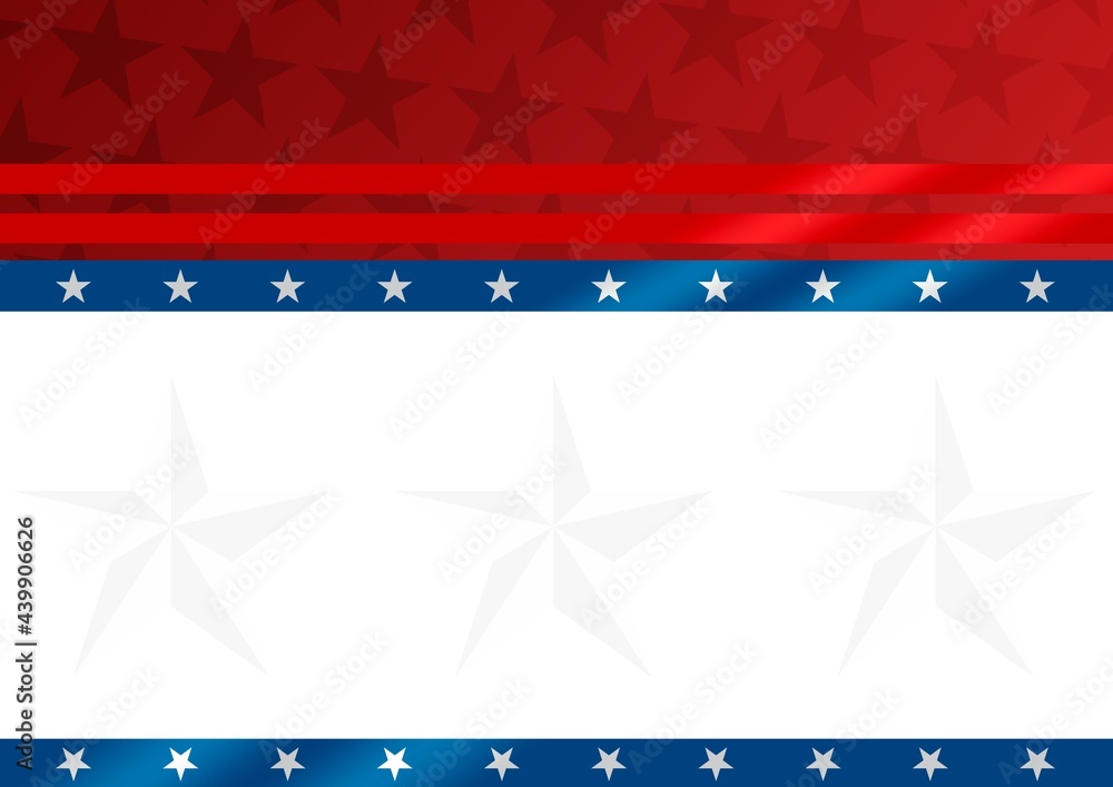 Obraz premium Composition of white stars and red, white and blue stripes of american flag, with white copy space