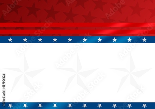 Composition of white stars and red, white and blue stripes of american flag, with white copy space
